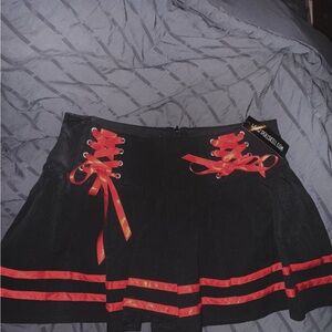 Current Mood Black Skirt with Red Lace-Up Accents